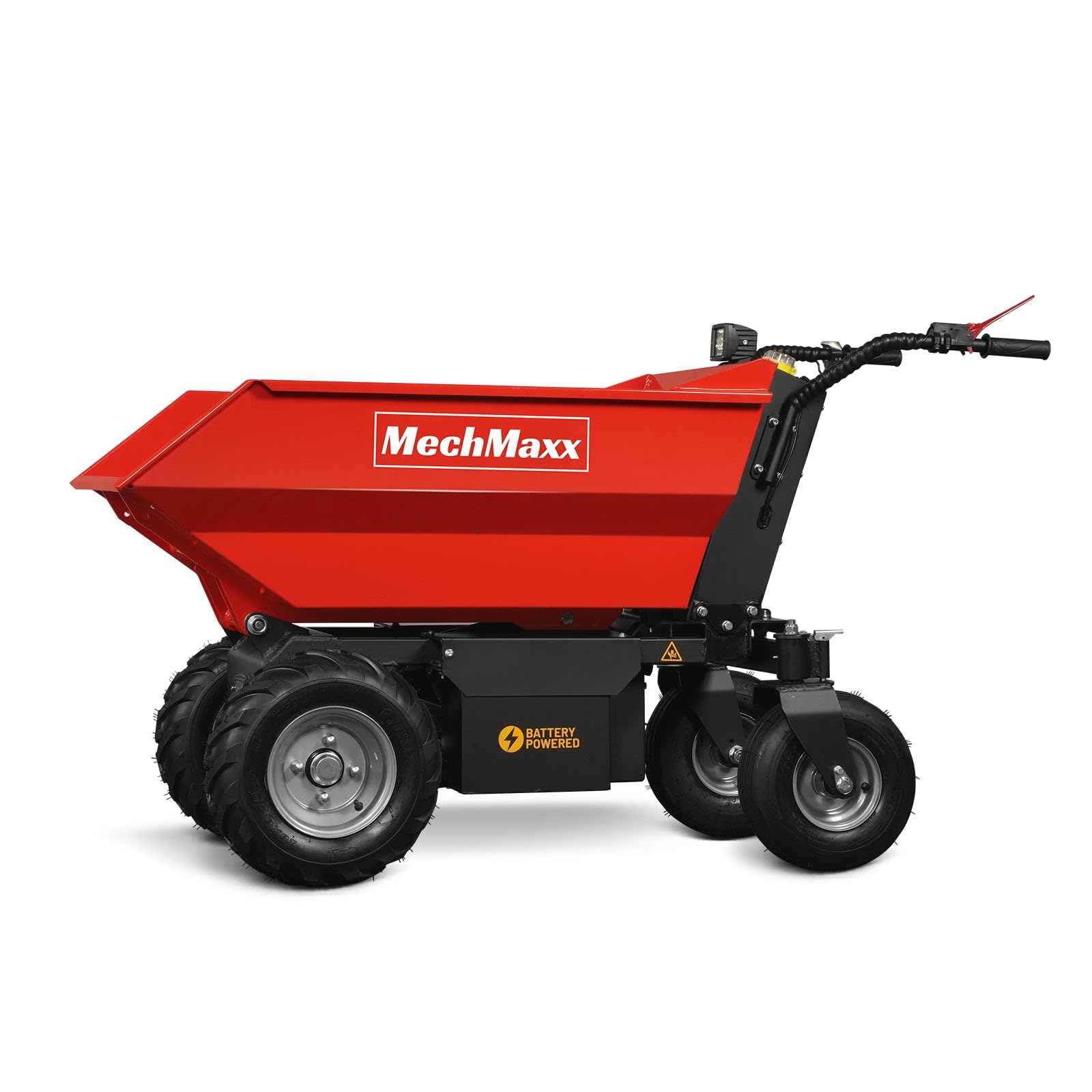 MechMaxx 1100Lb Loading 48V Battery Powered Wheel Barrow Electric Dumper Cart with 30W Light, Hydraulic Tipping, 1000W Brushless DC Motor, LED Display Screen, Model EH50 Yellow