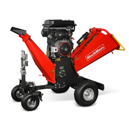 MechMaxx 6 inch ZONSEN 459cc 15hp E-Start Gas Powered 4-Wheels Wood Chipper Shredder Mulcher with Towbar/Tail Light/Emergency Stop Button/Stop Bar, Model B150 Yellow